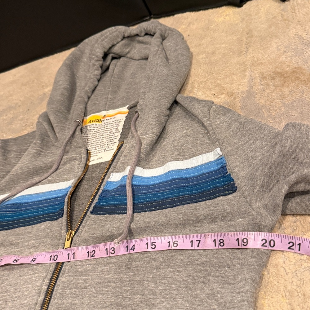 Aviator Nation Gray Zip Hoodie with Blue Stripe Accents - Picture 5 of 9